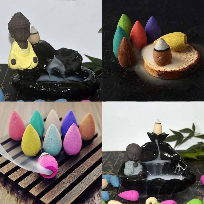 

10pcs/20pcs/50pcs Set Natural Tower Cones Lavender Jasmine Backflow Incense Cones Hollow Buddhism Smoke Sandalwood Aromatherapy