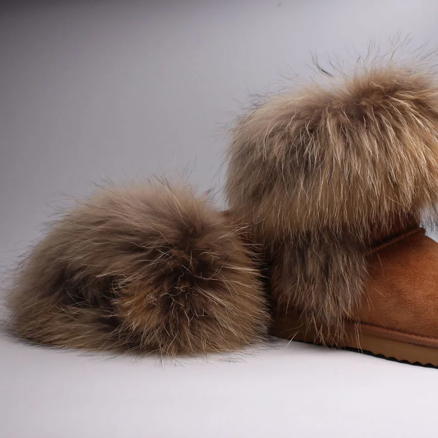 Модные зимние сапоги с мехом енота наивысшего качества женские из натуральной