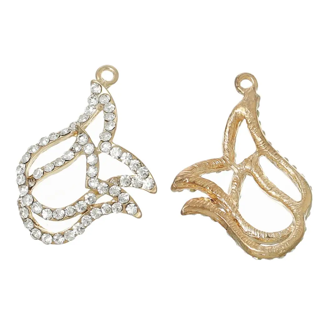 8SEASONS Charm Pendants Tulip Flower Gold Plated Clear Rhinestone Hollow 35.0mm(1 3/8&quot) x 34.0mm(1 2 PCs | Украшения и