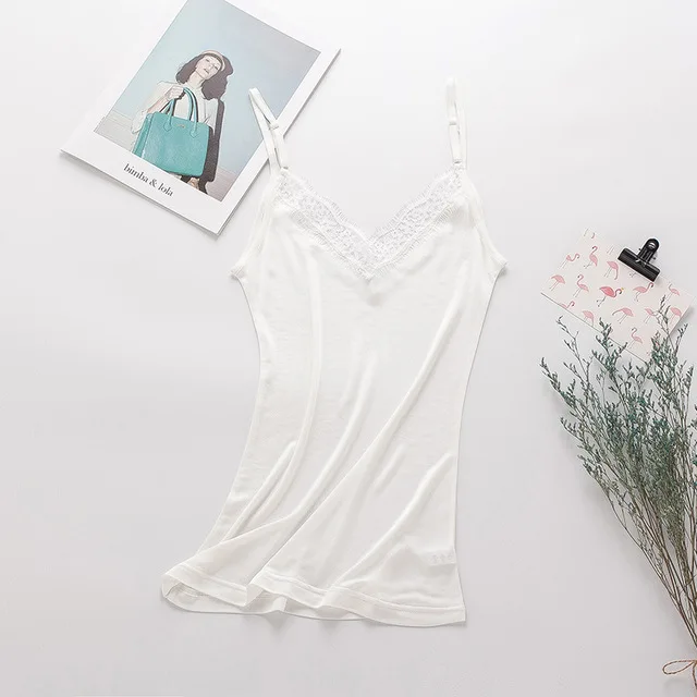 Майка женская однотонная из чистого шелка с V образным вырезом|Топы| |