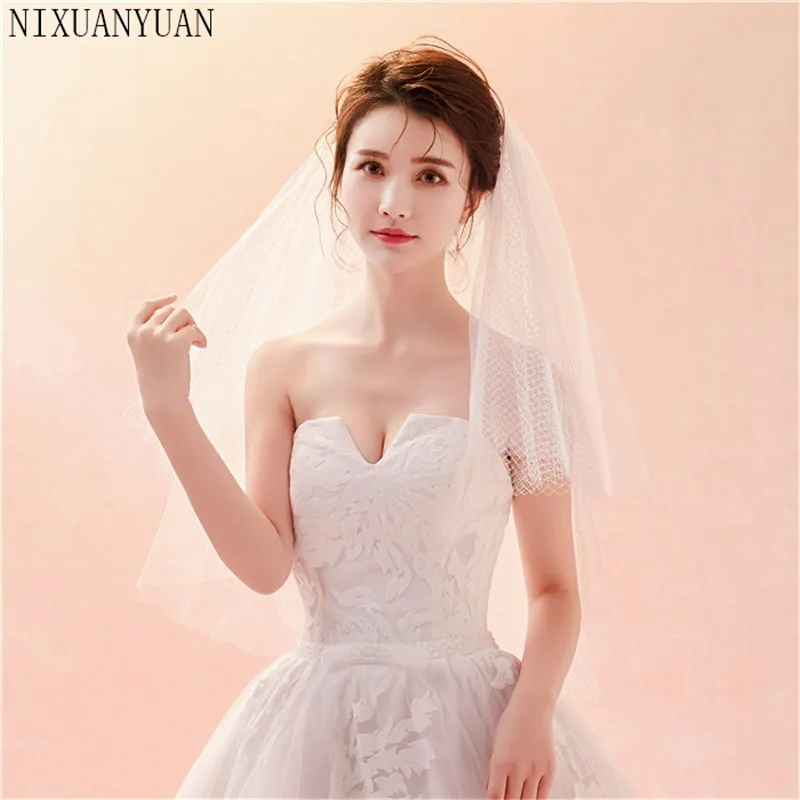 Оптовая продажа 2021 трехслойная свадебная вуаль цвета слоновой кости короткая