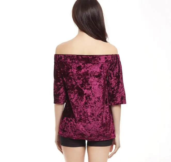 Женщины бархат Майка свободные slash вырезом solid краткое 2017 новый 1233 | Женская