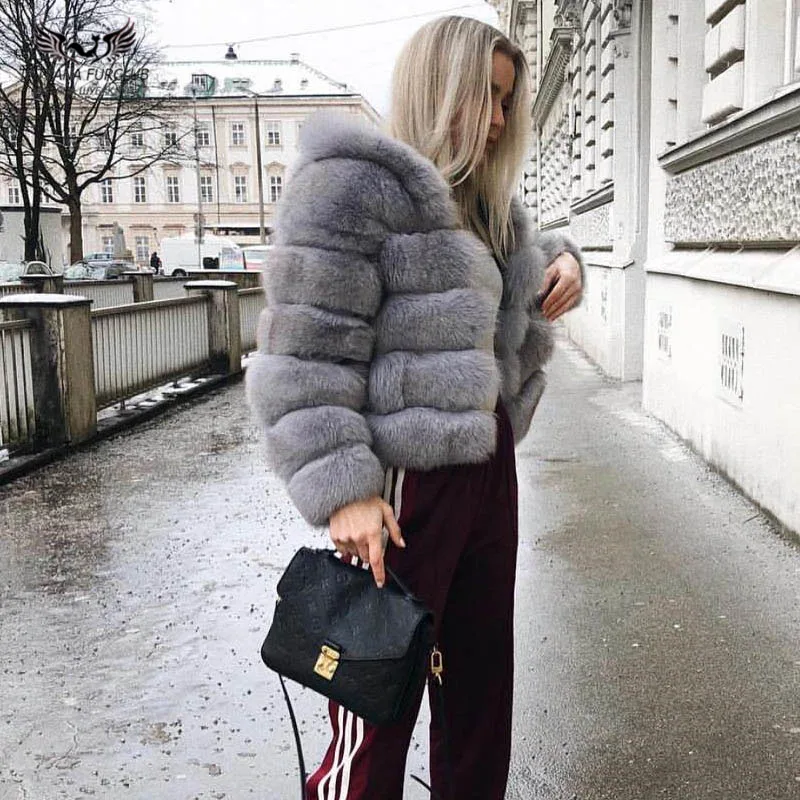 Light gray Tatyana Furclub натуральное меховое пальто Женская куртка из лисьего меха с капюшоном цельная кожа натуральная Шуба из натурального Лисьего меха Женское зимнее роскошное меховое пальто - Цвет: Light gray
