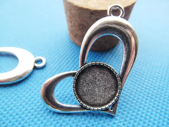 10 шт. античный серебряный тон/фоторамка с основанием под элемент любви подвеска