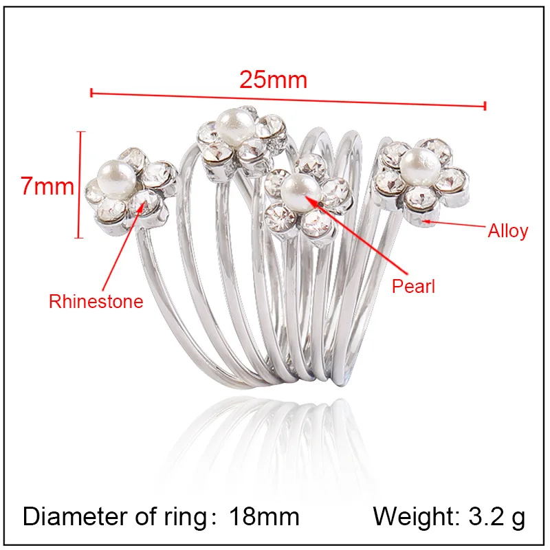 Women Flowers Pearl Layers Ring with Rhinestone Spiral Finger Evening Party Fashion Jewelry Cocktail | Украшения и аксессуары