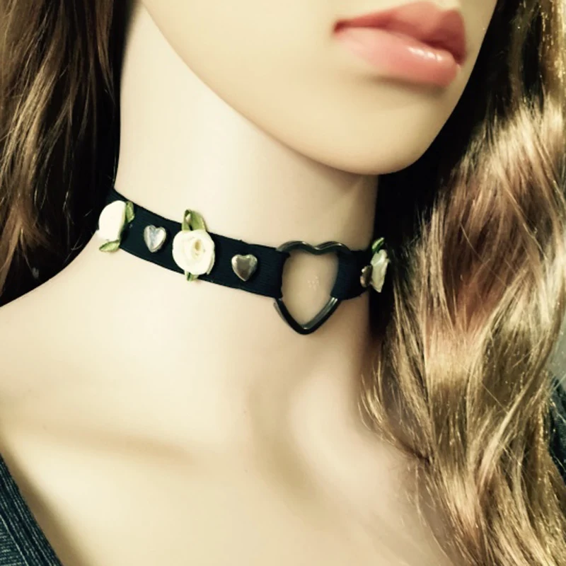 Ожерелье-чокер Goth 90's винтажное ожерелье в виде сердца с розой шипами и