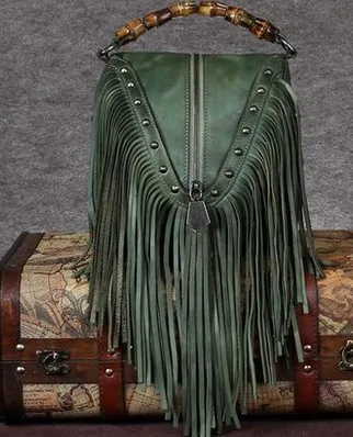 Женская винтажная сумка-мессенджер из натуральной кожи с кисточками и