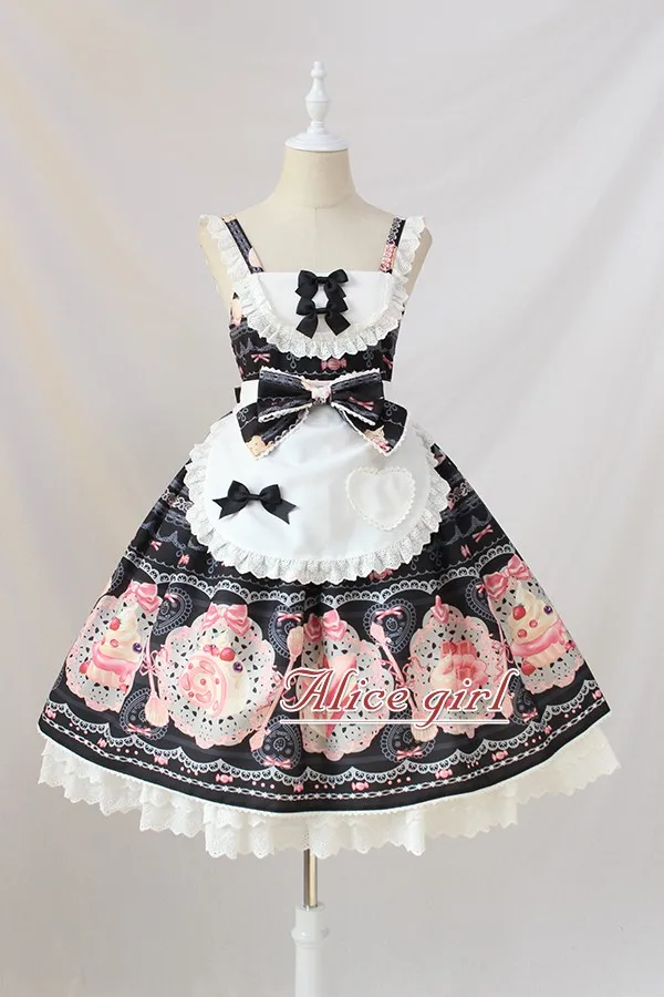 Сладкий пустыня печатных Лолита JSK платье с фартуком Alice Girl~ Ограниченное количество