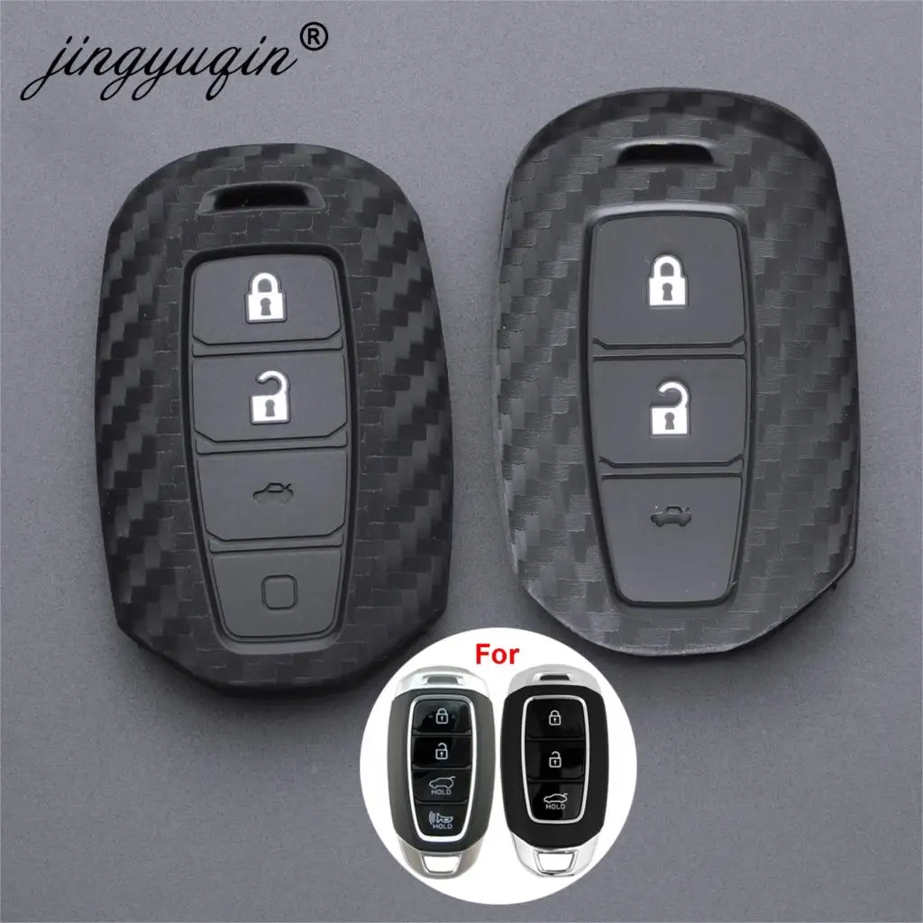 

jingyuqin 3/4 Buttons Carbon Car Key Case For Hyundai Palisade Grandeur Azera Elantra GT Kona Santa Fe Smart Remote Fob Cover