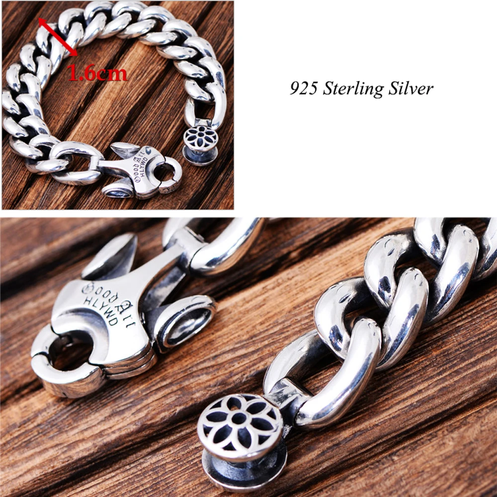 Мужской винтажный браслет с цветками MetJakt в стиле панк вишней из серебра 925 пробы