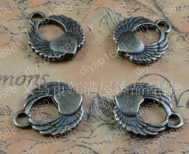 

100 шт./лот бусины из сплава с античным бронзовым покрытием в форме сердца крыльев Подвески подходят для ювелирных изделий DIY 14 мм JHA3106