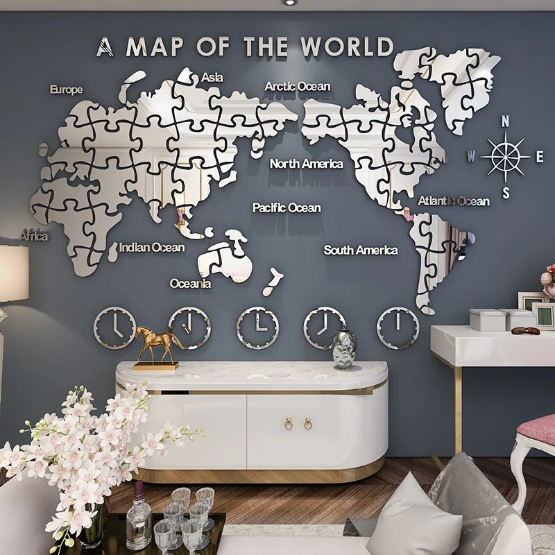 

World map puzzle Acrylic 3d self-adhesive wall stickers Living room wall decoration painting Office creative background sticker