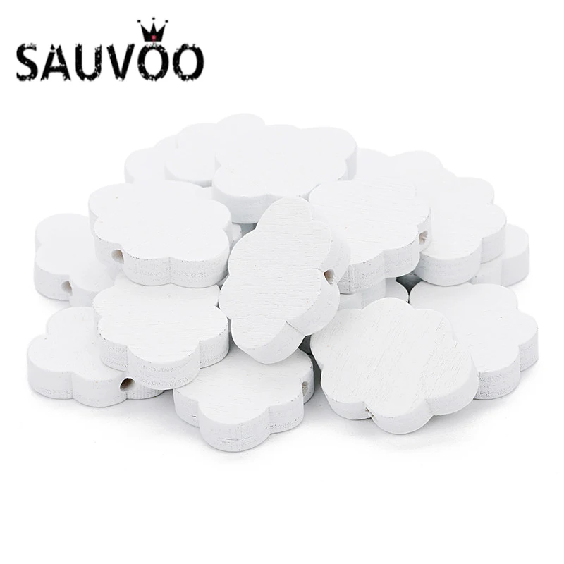 Плоские деревянные бусины SAUVOO 50 шт. свободные белого цвета с большим отверстием