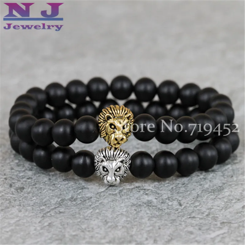 Новый дизайн опт мужское Браслеты 8 мм матовый бусины из камня античное золото