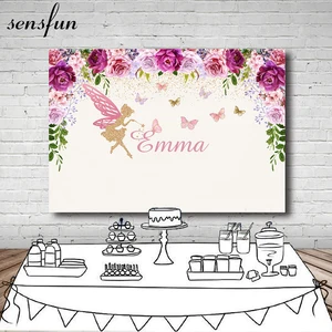 Sensfun розовые фиолетовые цветы фотография Фон пользовательский текст Фея Бабочка девушки день рождения Вечеринка фоны фото оба винила