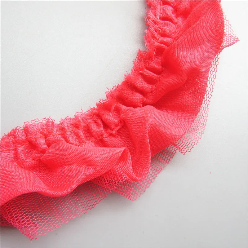 2 ярда/партия 5 см ширина Красная Шифоновая сетка плиссированная кружевная