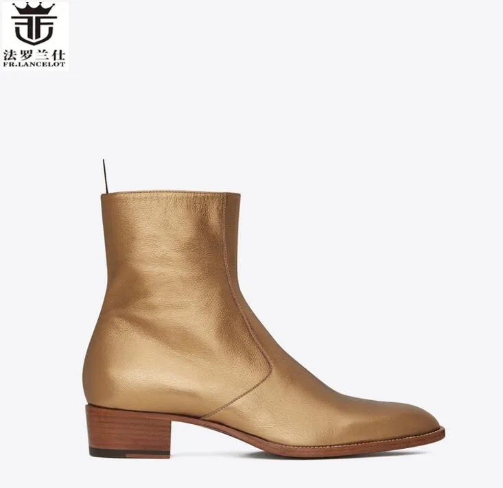 2019 FR.LANCELOT british style chelsea boots men cow leather ankle fashion shoes high top zip party dress | Обувь