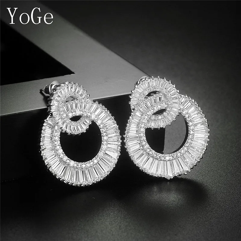 YoGe свадебные и вечерние ювелирные изделия для женщин E4565C AAA CZ двойная петля Т
