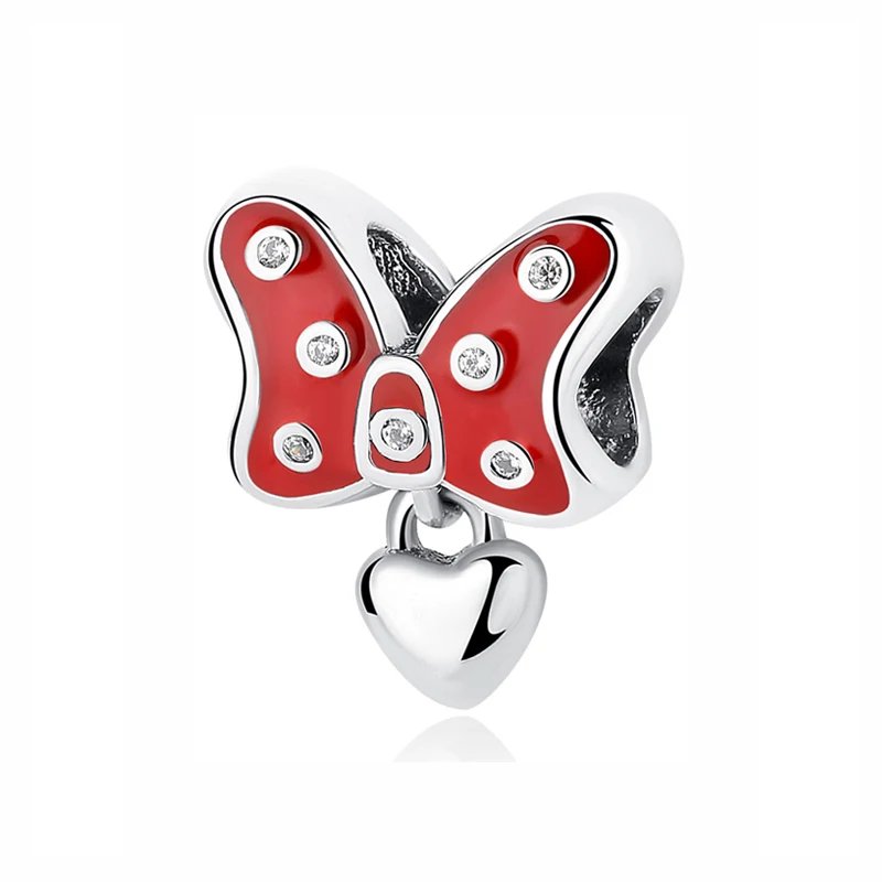 Minnie Bow Бусины из стерлингового серебра 925, очаровательный браслет Pandora, Минни, красный бант, подвеска для обуви, подарок, сделай сам, для изготовления женских ювелирных изделий - Цвет: Minnie Bow