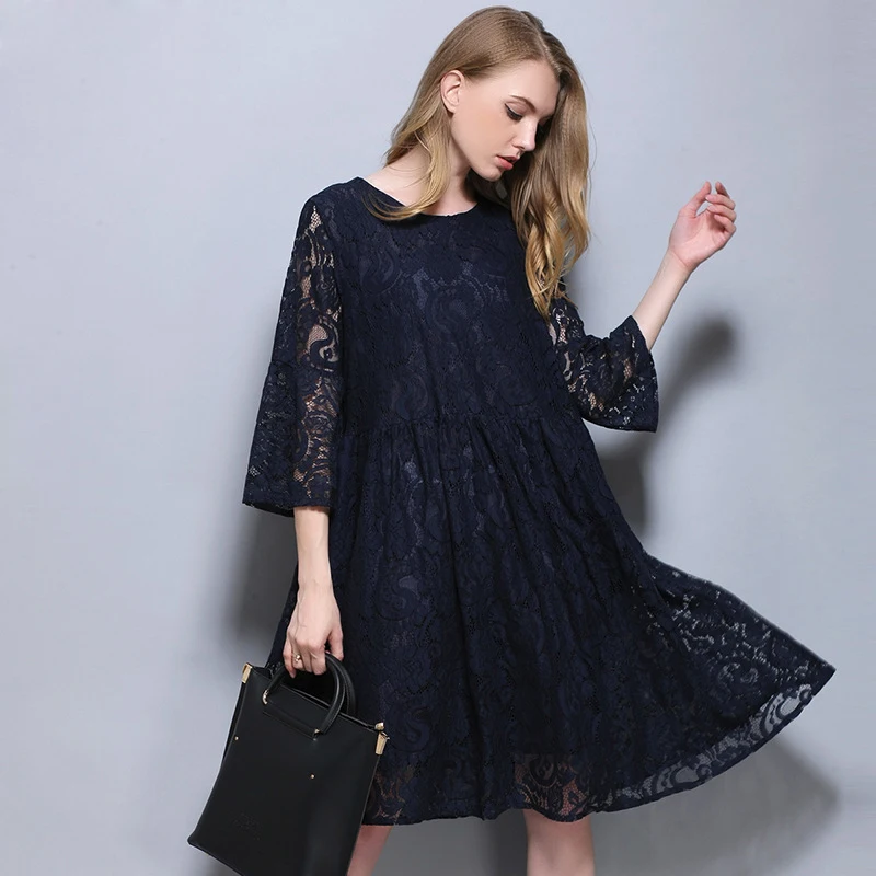 XXXXL dress Large size high-quality 2018 spring new lace long hollow dresses black 4XL 6209 | Женская одежда