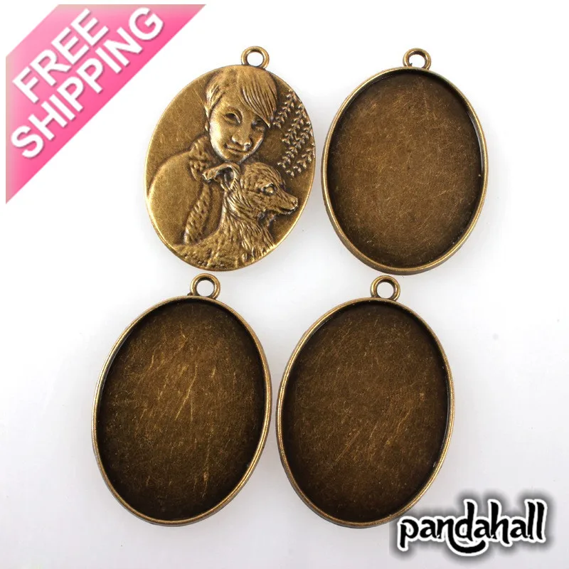 

Alloy Carved Human & Dog Double Sided Pendant Cabochon Bezel Settings, Nickel Free, Antique Bronze, Tray: 40x30mm
