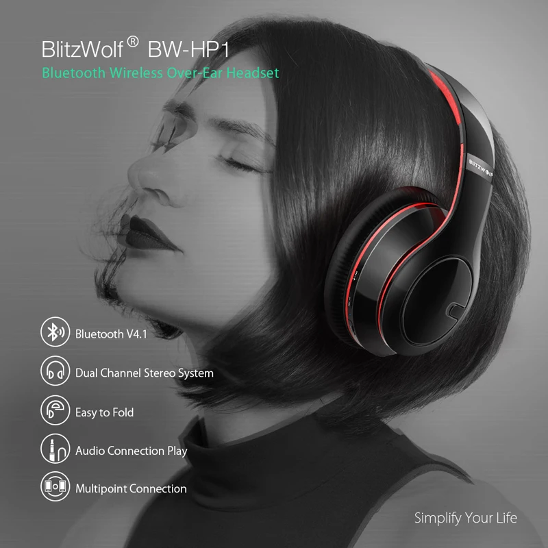 Беспроводные bluetooth наушники BlitzWolf регулируемые складные стерео гарнитура с
