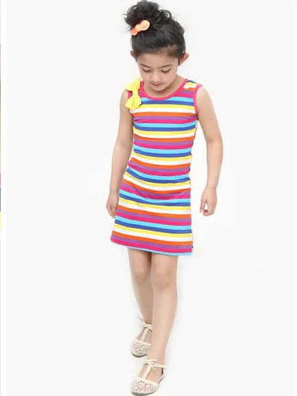 Summer Dress for Girl Teen Stripe Sleeveless Bow Slim Teenage Kids Dresses vestidos Girls Clothes | Детская одежда и обувь