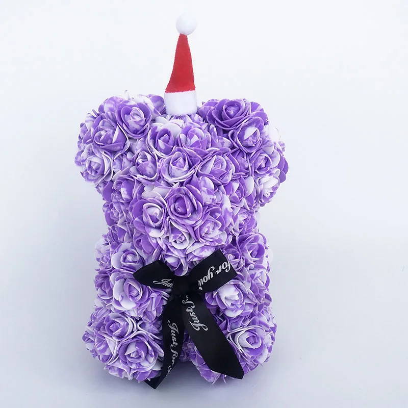 purple2 25 см розовый медведь плюшевый медведь Роза Рождественский подарок Пена Цветок медведи искусственное украшение - Цвет: purple2