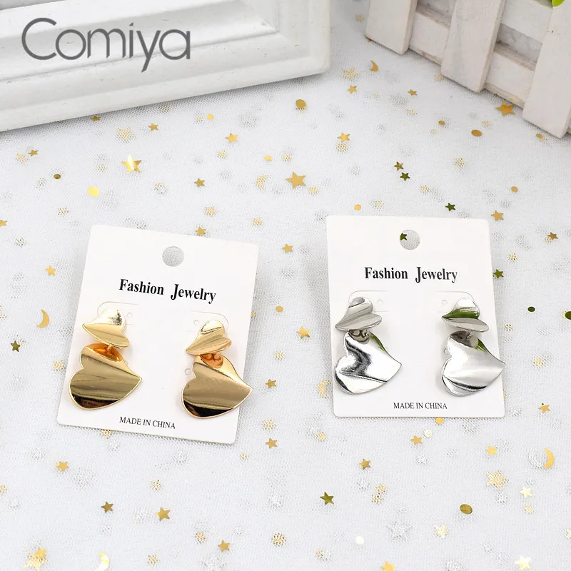 Женские длинные висячие серьги Comiya золотистые Серебристые с сердечками |