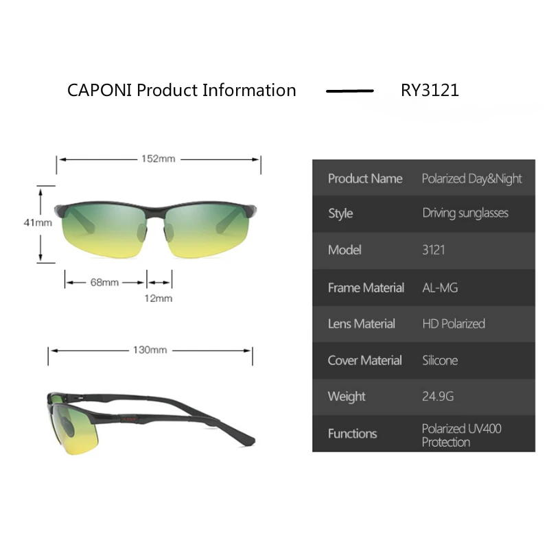 Очки солнцезащитные CAPONI Мужские поляризационные алюминиево магниевые солнечные