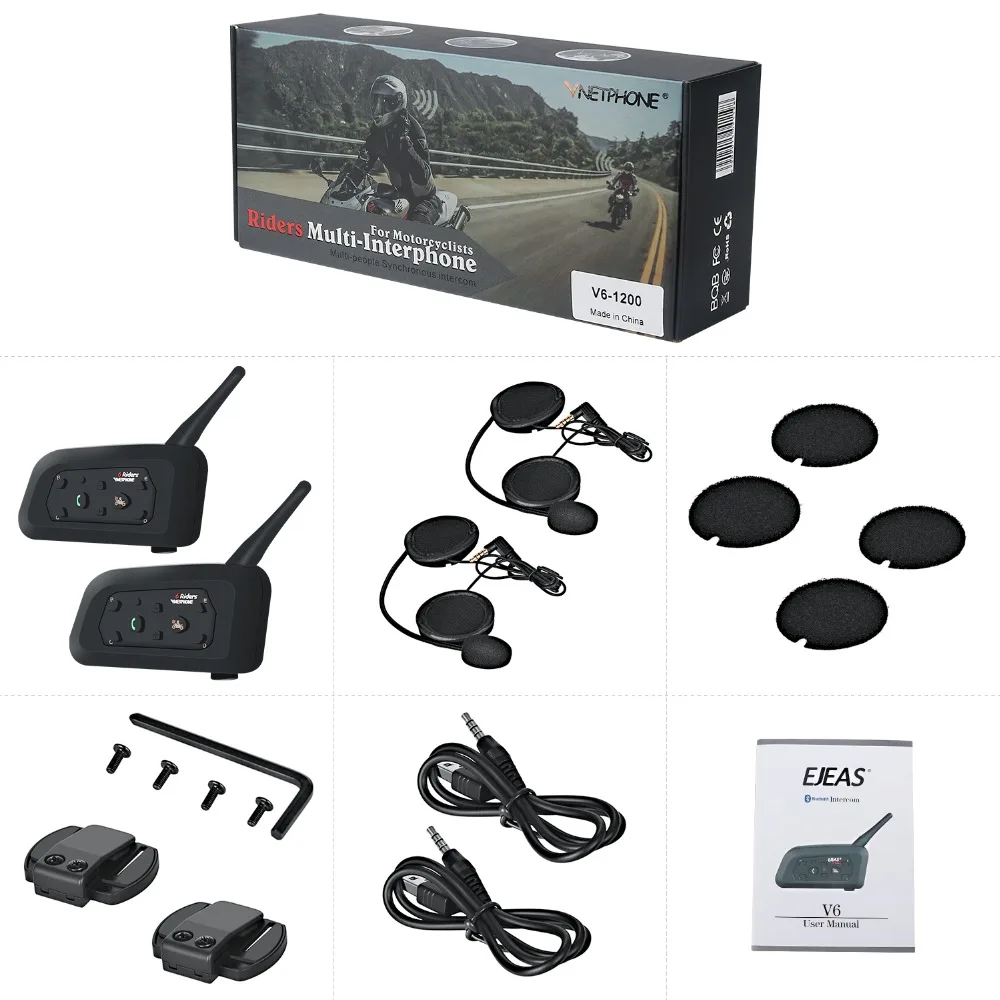 QPLOVE VnetPhone 2 комплекта V6 Bluetooth Интерком мото мотоциклетный шлем аксессуары динамик 1200 м Переговорная гарнитура Поддержка беспроводной