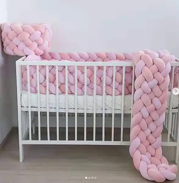 

2Meter length 22cm Height baby Braided Crib Bumpers 6 Strip Knot Long Pillow Cushion,Nursery bedding,cot room dector