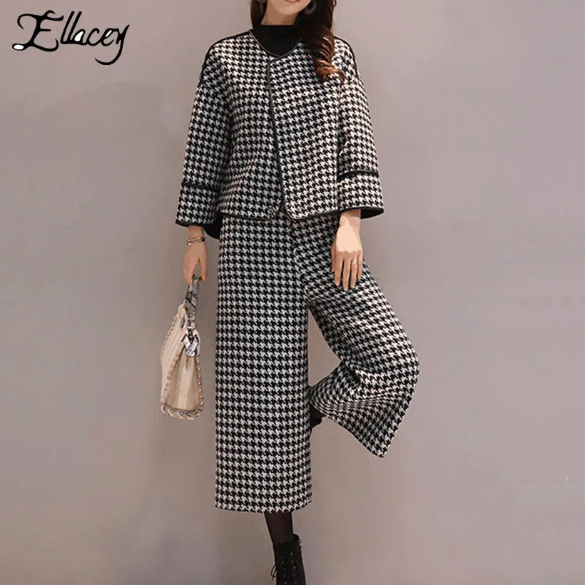 Ellacey/осенне-зимние шерстяные пальто женские деловые брюки костюмы