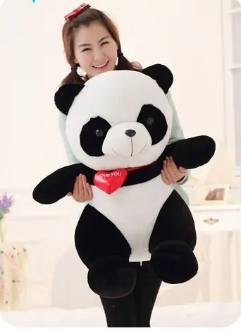 Большая Милая панда игрушки сидящая плюшевая кукла с красным сердцем мягкая