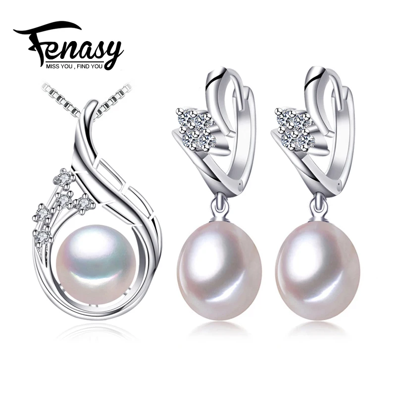 FENASY 925 пробы серебряные серьги, натуральный жемчуг ювелирные наборы для женщин, модные богемные этнические серьги кулон ожерелье