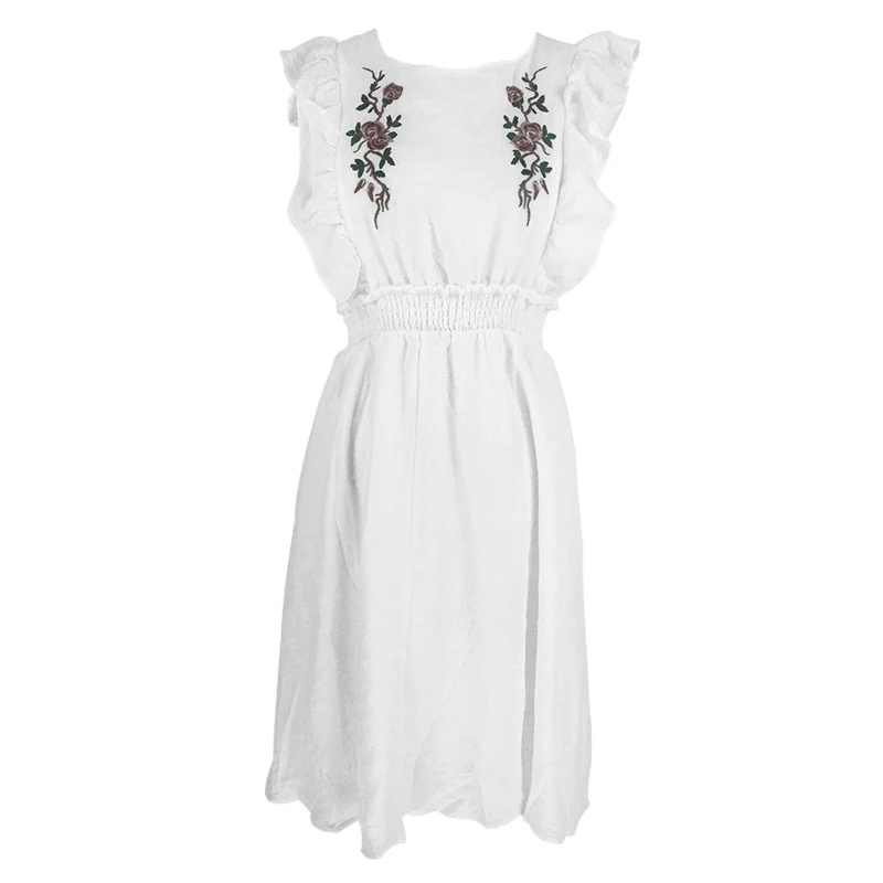 Возможно U белое бежевое платье до колена с цветочной вышивкой и оборками без