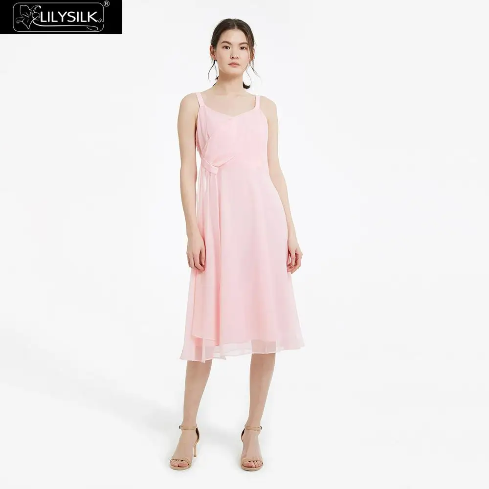 Light Pink LilySilk платье Элегантное с v-образным вырезом вечернее женское новое - Цвет: Light Pink