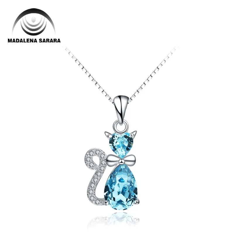 Ожерелье из серебра 925 пробы в виде милой лисы с инкрустированным голубым