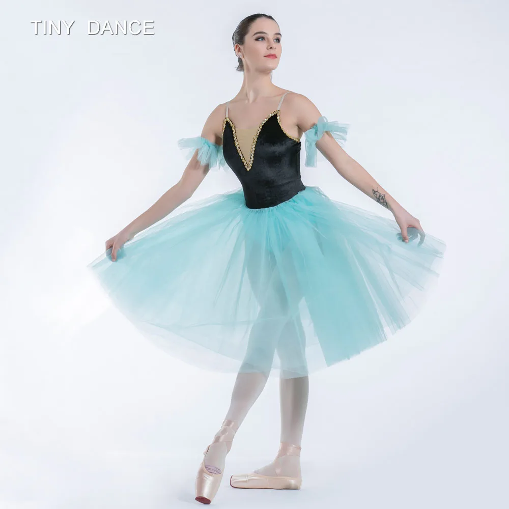 New Arrival Child &amp Adult Ballet Dance Tutu Black Velvet Bodice with Nude V Neck and Layers of Green Ballerina Dress 19431 |