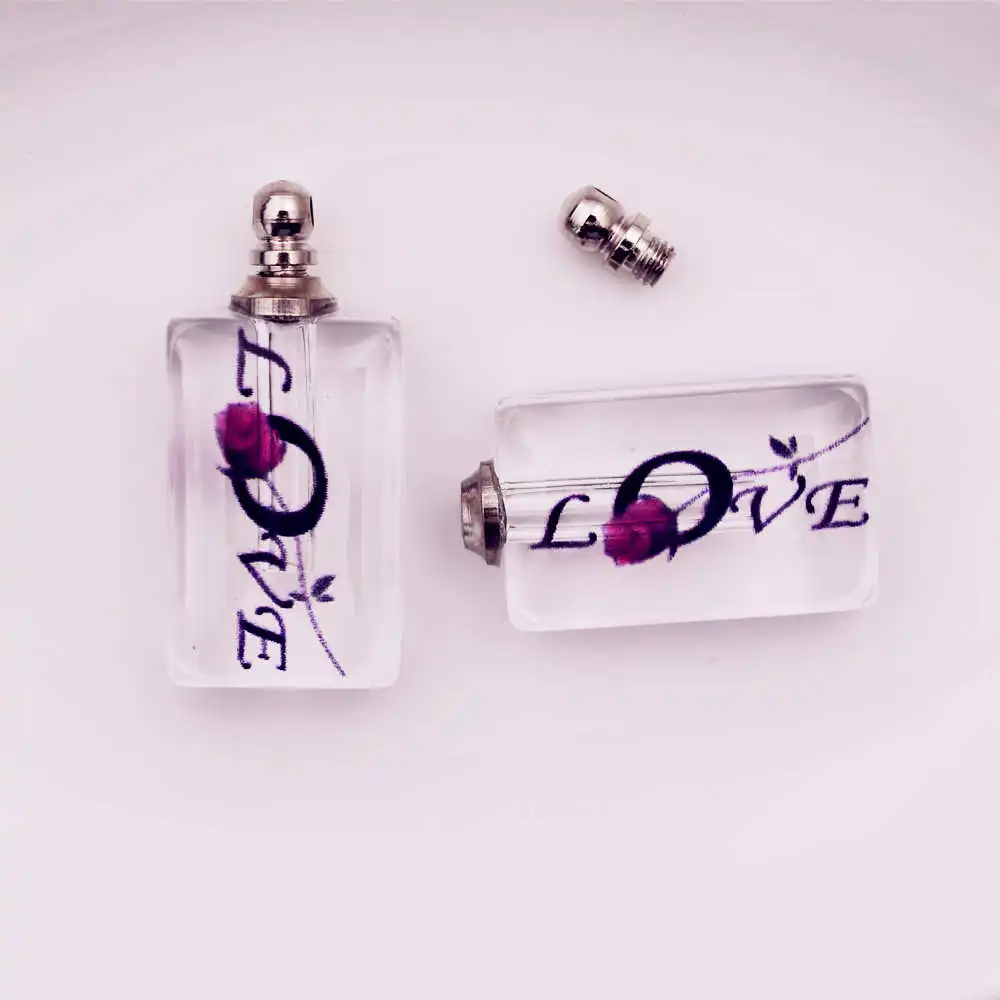 rose LOVE 10 шт./лот Свадебные ЛЮБОВЬ Стекло Хрустальные Флаконы подвеска в виде бутылочки парфюма рисовое Искусство DIY подарок Подвески кулон браслет кулон - Окраска металла: rose LOVE