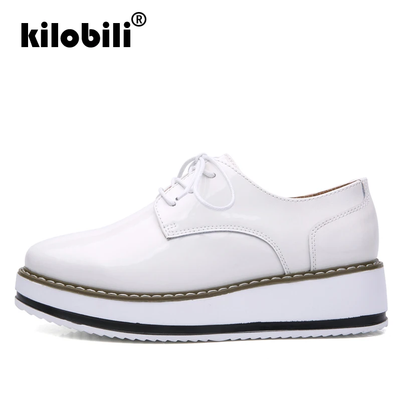 Kilobili/2019 весенняя женская обувь на платформе с круглым носком перфорацией типа