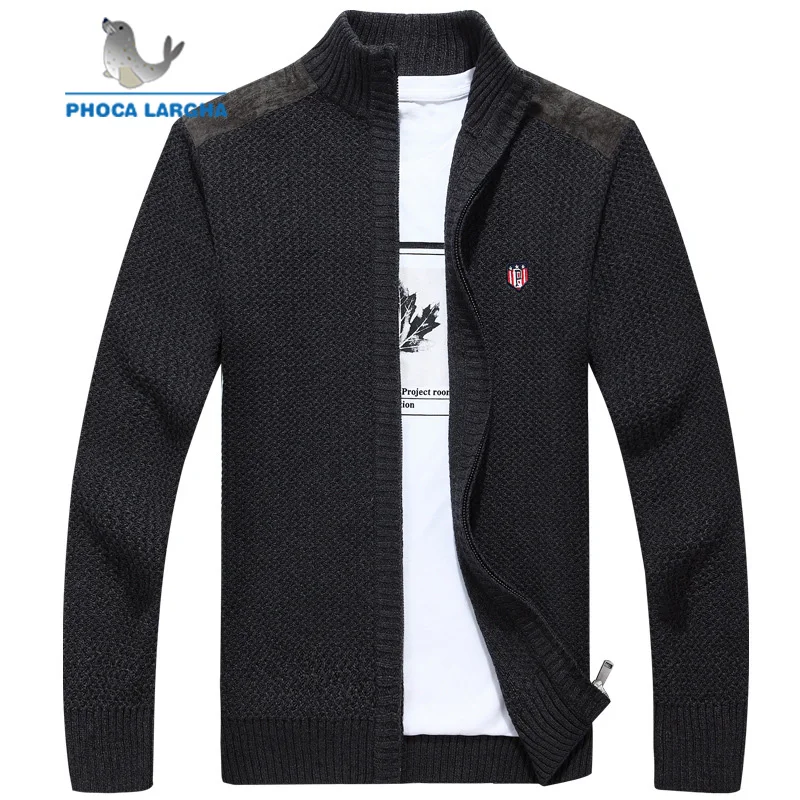 

Men's Sweater Wool knitted Stand Collar Sweater coats For Man High Quality Pure Color Male Business Embroider Cardigan Sweaters