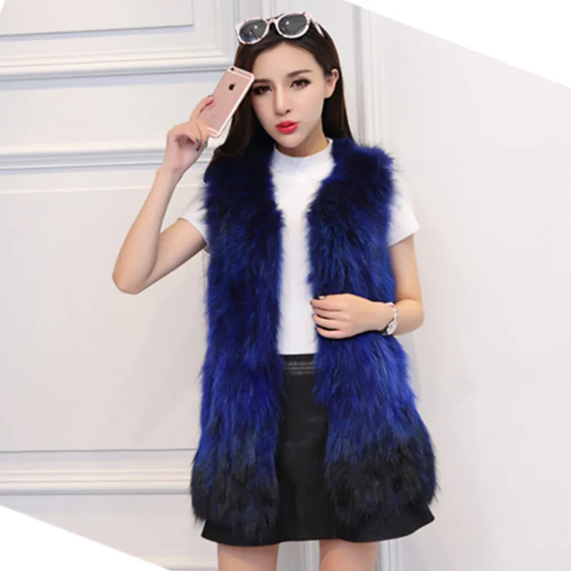 2022 Fashion Lady Real Raccoon Fur Vest New Women's Genuine Fur Winter Overcoat Warm Outerwear Raccoon Dog Fur  Coat Jacket