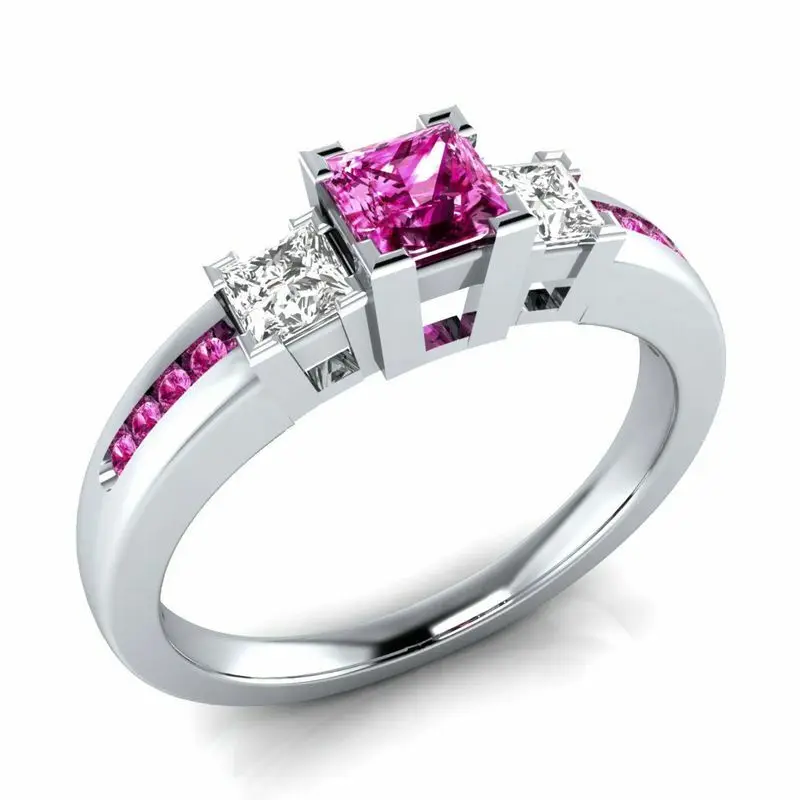 

6-10 Silver Plated Pretty Size Princess Woman White Cut Ring & Luxury new style