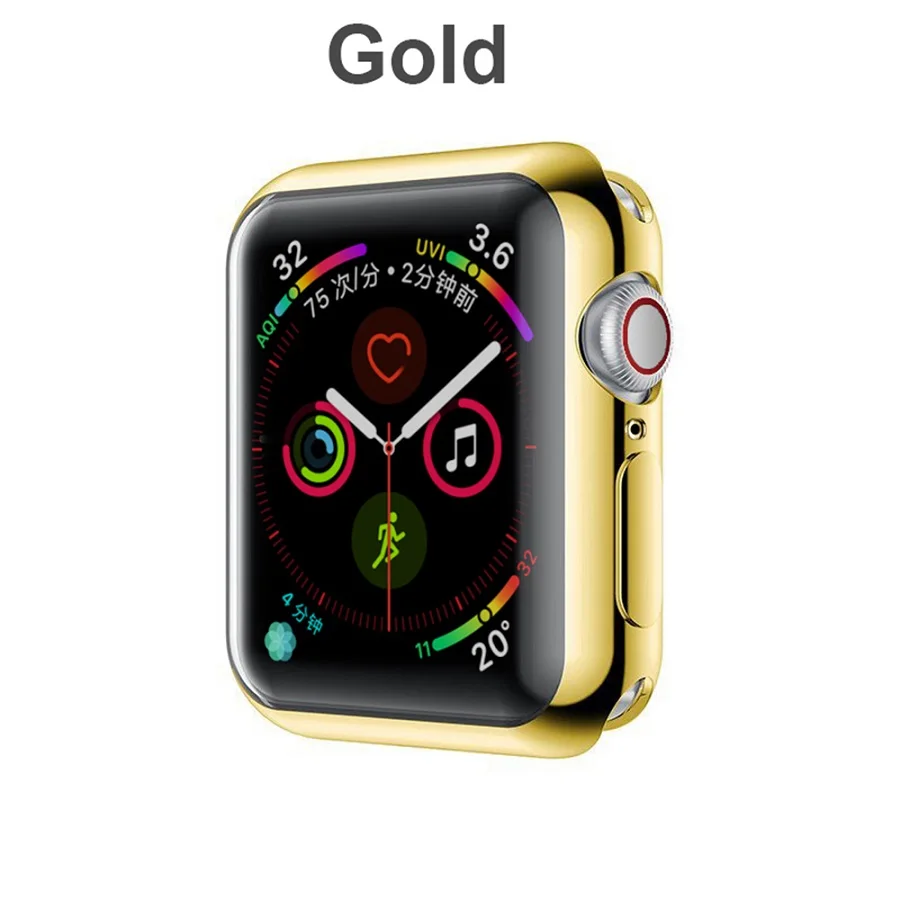Новые часы чехол из ТПУ для Apple Watch Series 2, 3, 4, 360 ° полный охват Защитный чехол Крышка Экран защитная пленка 38/42 40/44 мм - Цвет: gold