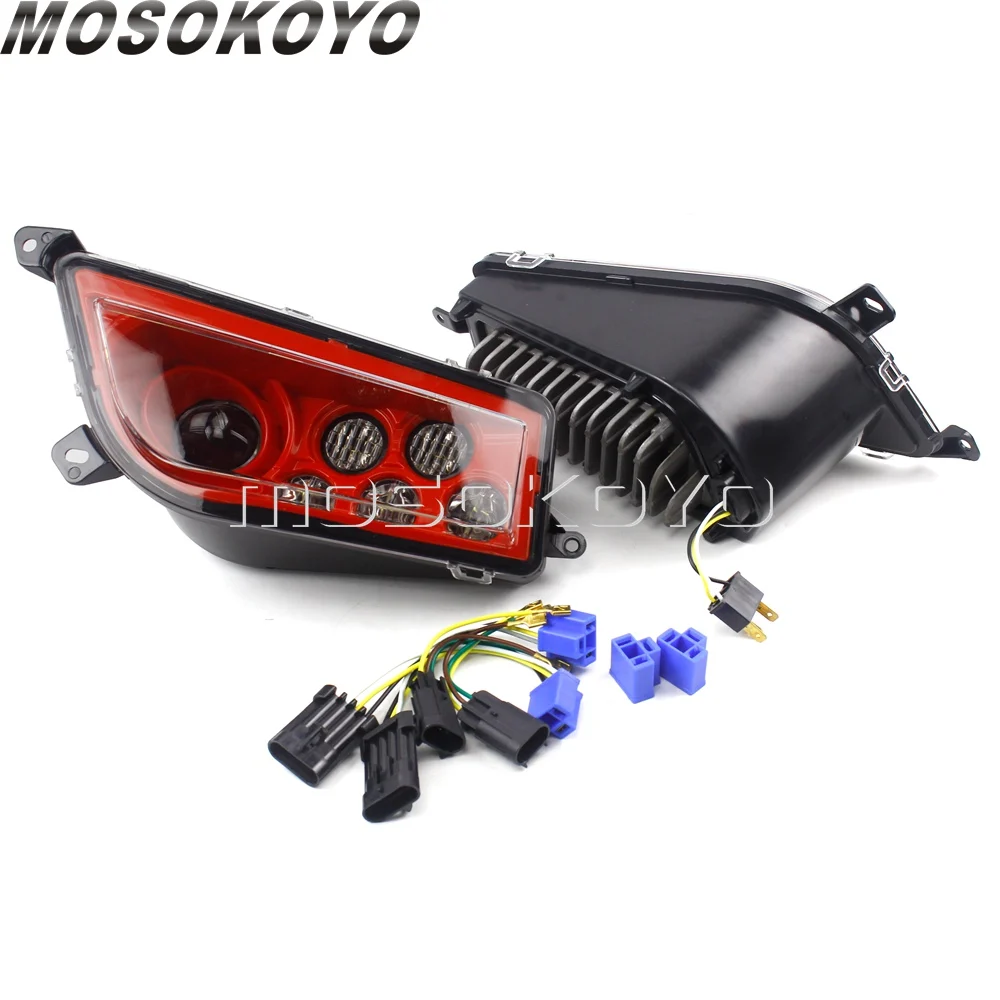 A Pair Red Front Headlamp Led Headlighs For Polaris General 1000 RZR ATV Angel Eyes LED Replacement Headlight Kit Custom |