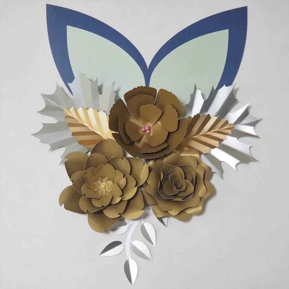 Cardstock Золотой DIY бумажные цветы листья комплект с ушами для свадьбы и события
