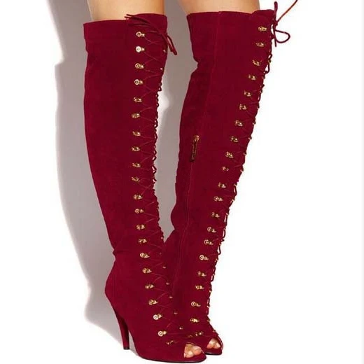 Botas Mujer пикантные туфли с открытым носком выше колена женские ботинки