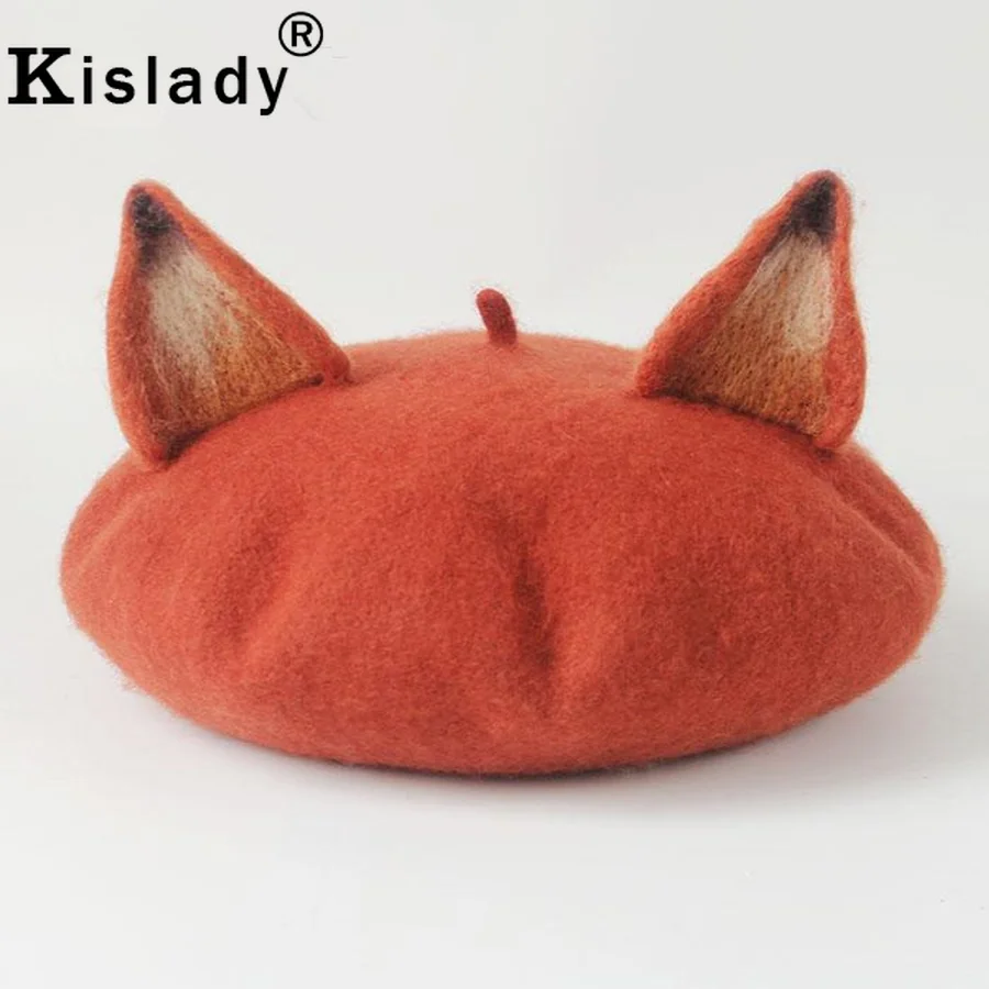 Kislady новые модные милые уши лисы шерсть шапки береты для Для женщин Регулируемый