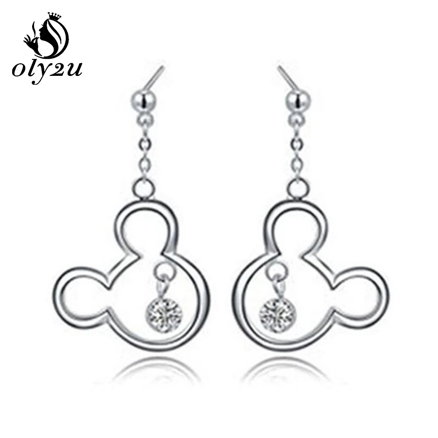 Silver Earrings Женские Кристальные серьги-гвоздики с Микки Маусом, женские серьги с Микки Маусом, модные украшения для ушей, серьги-гвоздики oorbellen - Окраска металла: Silver Earrings